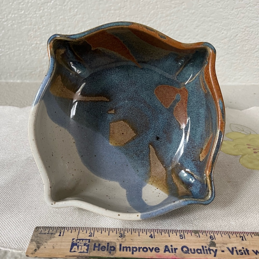 Art Pottery Bowl 6”Square Blue Grey Brown. Trinkets/Keys,etc.. great condition